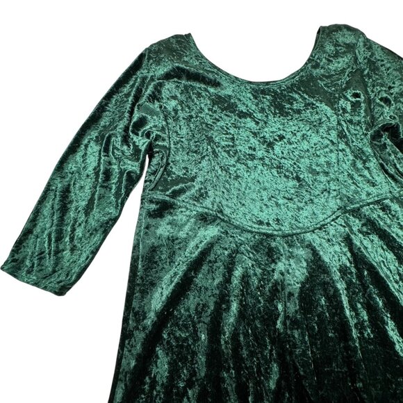 Vintage 90s Crushed Velvet Midi Dress Sz.10 Green Event Whimsigoth Holiday Boho - Picture 7 of 11